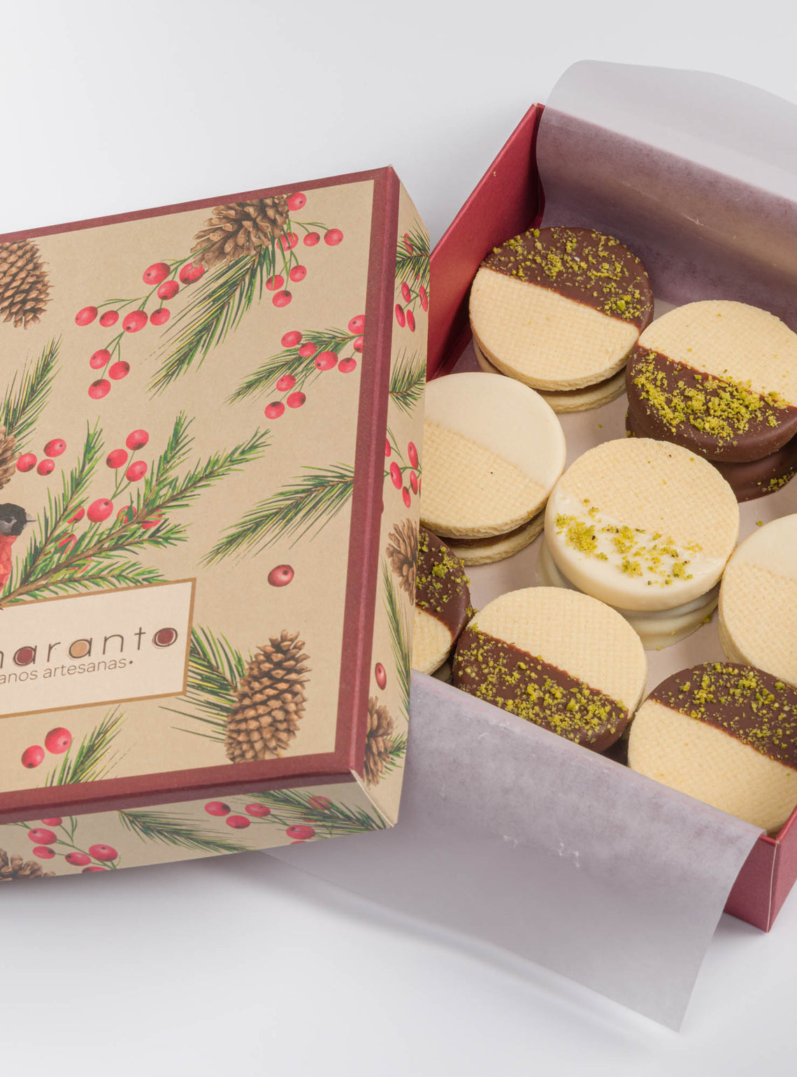 Alfajores Navideños con Chocolate y Pistacho